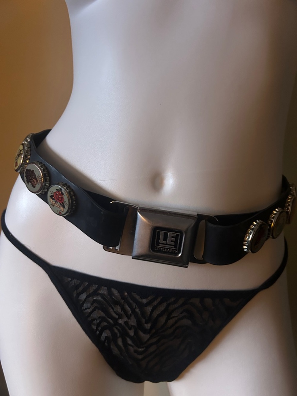 Black Statement Waist Belt with Bottle Caps